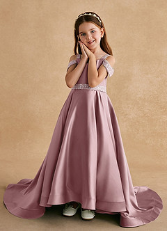Azazie Jodi vestidos de niña de las flores Vestido de Rosa Polvorienta de Satin Mate de Corte En A image5