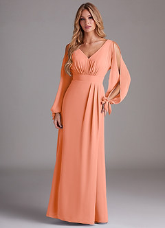 Azazie Matilda Brautjungfernkleider A-Linie Langarm Chiffon Kleid Sonnenuntergang image3