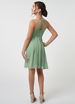 Azazie Ginny Junior Matcha A-Line Pleated Chiffon Dress image4