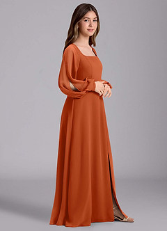 Azazie Bondi Junior Burnt Orange A-Line Blouson Chiffon Dress image4