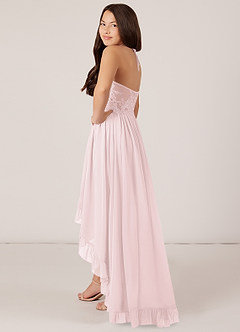 Azazie Sarafina Junior Blushing Pink A-Line Lace Chiffon Dress image5