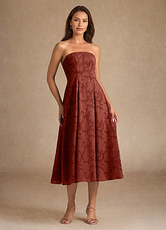 Azazie Lorain Mère de la mariée Robes Robe Trapèze en Blumen-Burnout Plissée Terracotta image7