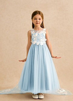 Azazie Mixie Flower Girl Dresses Sky Blue Ball-Gown Lace Dress image2