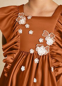 Azazie Sue Ellen vestidos de niña de las flores Vestido de Cobre de Satin Mate de Corte En A con Lazo image4