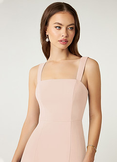 Azazie Alara Bridesmaid Dresses Blushing Pink Sheath Side Slit Stretch Chiffon Dress image6