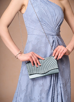 front Matching Color Pleated Metallic Satin Envelope Clutch