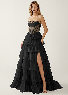 Liliannah Black Lightweight Chiffon/Hotfix Rhinestone Prom Dress image3