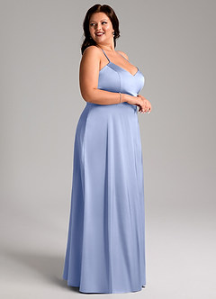 Azazie Mei Bridesmaid Dresses Ice A-Line V-Neck Stretch Satin Dress image9