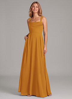 Azazie Shaude Bridesmaid Dresses Butterscotch A-Line Pleated Chiffon Dress image3