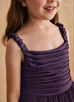 Azazie Gabbie Flower Girl Dresses Plum A-Line Pleated Matte Satin Dress image6