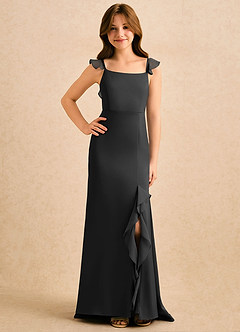 Azazie Novalie Girls Formal 플라워 걸 드레스 인어 보우 스트레치 새틴 플로어 길이 드레스 image4