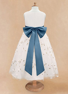 Azazie Pollie Robe Demoiselle D'honneur Fillette Robe Trapèze en Tulle Arc Ivoire Bleu Bermudes image12