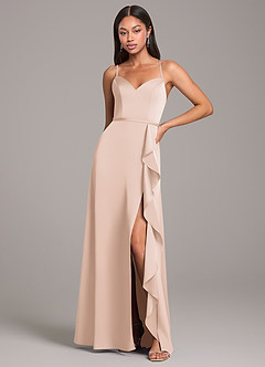 Azazie Naeem Robes de demoiselle d'honneur Robe Trapèze en Satin extensible Rose Pâle image1