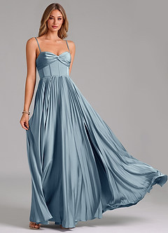 Azazie Akiko Bridesmaid Dresses Dusty Blue A-Line Sweetheart Neckline Stretch Satin Dress image5