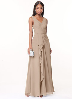 Azazie Julianna Bridesmaid Dresses Taupe A-Line Chiffon Dress image1