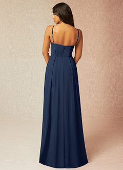 Azazie Kyedae Bridesmaid Dresses Dark Navy A-Line V-Neck Pleated Chiffon Dress image2