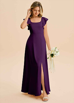 Azazie Bondi Junior Abito A-Line in Raso Elasticizzato Spacco Laterale Uva image3