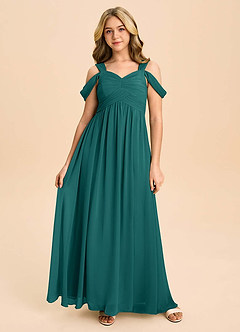 Azazie Lianne Junior Peacock A-Line Off the Shoulder Chiffon Dress image2