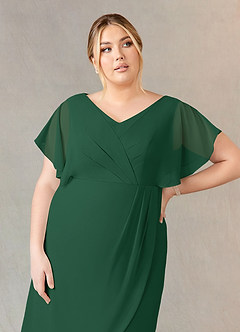 Azazie Julia vestidos de madre de la novia Vestido de Verde Oscuro de Gasa de Recto con Cuello en V Plisado image10