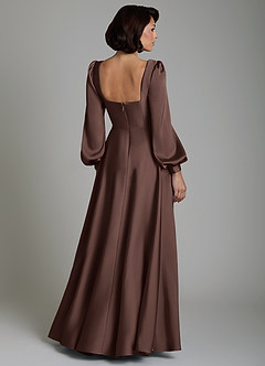 Azazie Solana Bridesmaid Dresses Ganache A-Line Long Sleeve Stretch Satin Dress image2