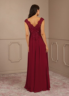Azazie Amethyst vestidos de madre de la novia Vestido de Borgoña de Gasa de Corte En A con Lentejuelas Cuello V image6