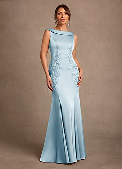Azazie Franny vestidos de madre de la novia Vestido de Azul Cielo de Satén Elástico de Corte Recto con Encaje image1