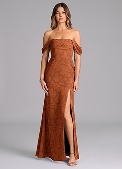 Azazie Saige Bridesmaid Dresses Burnt Orange A-Line Off the Shoulder Floral Burnout Convertible Dress image4