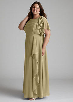 Azazie Aaliyah Abiti da damigella modesti Abito A-Line con Scollo a U a Pieghe Chiffon Floor-Length image7