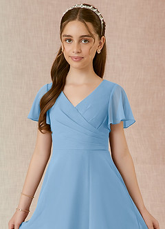 Azazie Induh Junior Jurk van Chiffon met A-Lijn Gedrapeerd Poederblauw image4