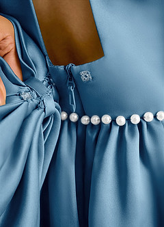 Azazie Daisies Robe Demoiselle D'honneur Fillette Robe Princesse en Mat Satiné Arc Acier Bleuté image8