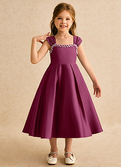 Azazie Yosemite Robe Demoiselle D'honneur Fillette Robe Princesse en Mat Satiné Encolure en Forme de Cœur Mûre image1