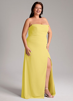 Azazie Leonis Vestidos de damas de honor Vestido de Canario de Gasa de Corte Recto Convertible con Sin tirantes image14