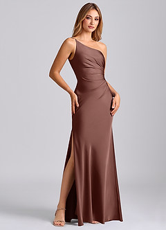 Azazie Marseli Final Sale Espresso Mermaid One Shoulder Stretch Satin Dress image4