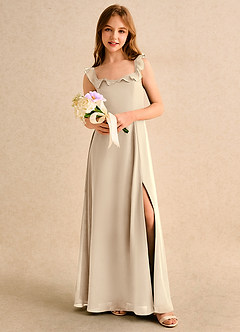 Azazie Chip Girls Formal Flower Girl Dresses Champagne A-Line Sleeveless Chiffon Dress image5