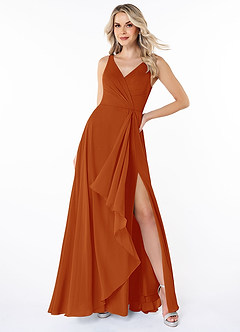 Azazie Calvi Bridesmaid Dresses Paprika A-Line Ruched Chiffon Dress image4