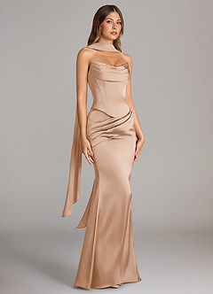 Azazie Sorrel Bridesmaid Dresses English Rose Mermaid Strapless Stretch Satin Convertible Dress image3