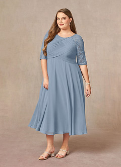 Azazie Dorothea Mother of the Bride Dresses Dusty Blue A-Line Scoop lace Chiffon Dress image4