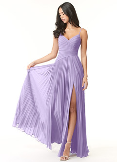 Azazie Vini Robes de demoiselle d'honneur Robe Trapèze en Mousseline de soie Col V plissé Lilas image1