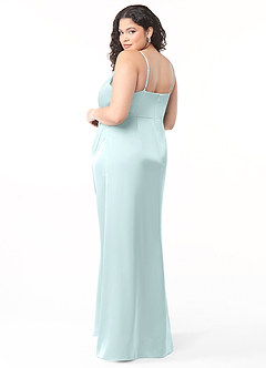Azazie Maci Bridesmaid Dresses Sea Glass A-Line V-Neck Pleated Stretch Satin Dress image12