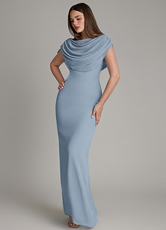 Azazie Hadley Bridesmaid Dresses Dusty Blue Mermaid Pleated Chiffon Dress image8