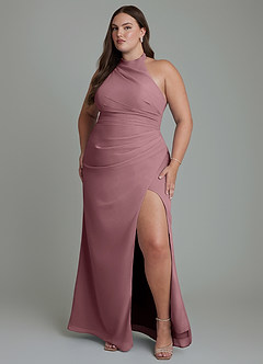 Azazie Jemma Robes de demoiselle d'honneur Robe Fourreau en Mousseline de soie Plissé Améthyste image7