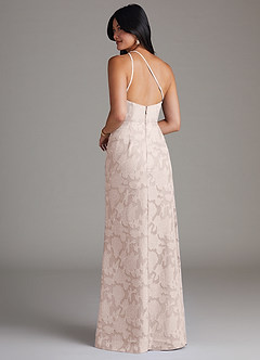 Azazie Mika Bridesmaid Dresses Blushing Pink Sheath One Shoulder Floral Burnout Dress image4