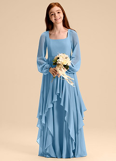 Azazie Clara Junior Abito A-Line in Chiffon Blusa Blu Acciaio image6