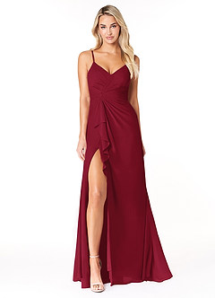 Azazie Emerald Bridesmaid Dresses Burgundy A-Line Ruffled Chiffon Dress image4