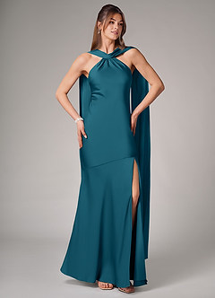 Azazie Kinsley Brautjungfernkleider Meerjungfrau-Linie Seitliche Cut-Outs Stretch-Satin Kleid Tintenblau image5