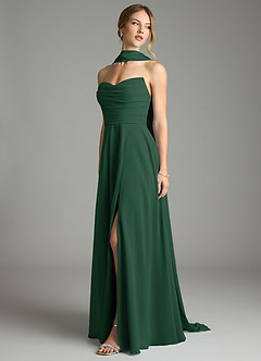 Azazie Ayla Abiti da Damigella Abito A-Line in Chiffon Scollo a Cuore Verde Scuro image8