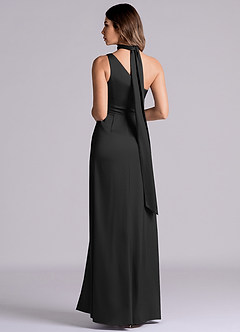 Azazie Philana Brautjungfernkleider A-Linie One-Shoulder Stretch-Satin Kleid Schwarz image7