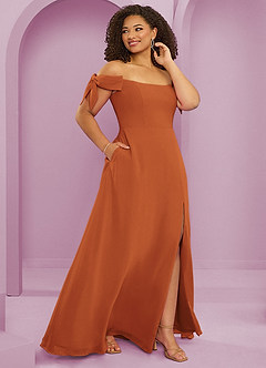 Barbie ♥ Azazie Jurken voor bruidsmeisjes Converteerbaar Jurk van Chiffon met A-Lijn Off the Shoulder Kaneel image12