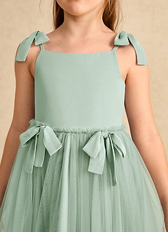 Azazie Jaci Flower Girl Dresses Agave A-Line Spaghetti Strap Chiffon Dress image7