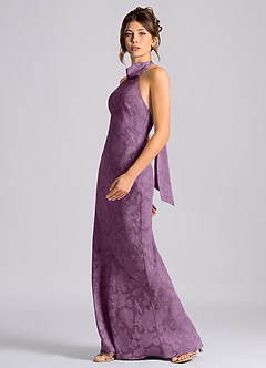 Azazie Velli Vestidos de damas de honor Vestido de Glicinia de Devorado Floral de Corte Sirena con Cuello Alto image3